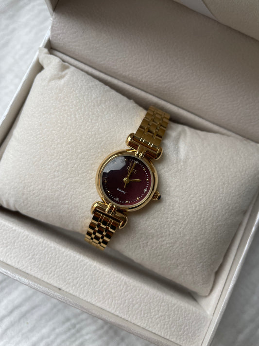 MONTRE MINI RONDE ALMA BURGUNDY