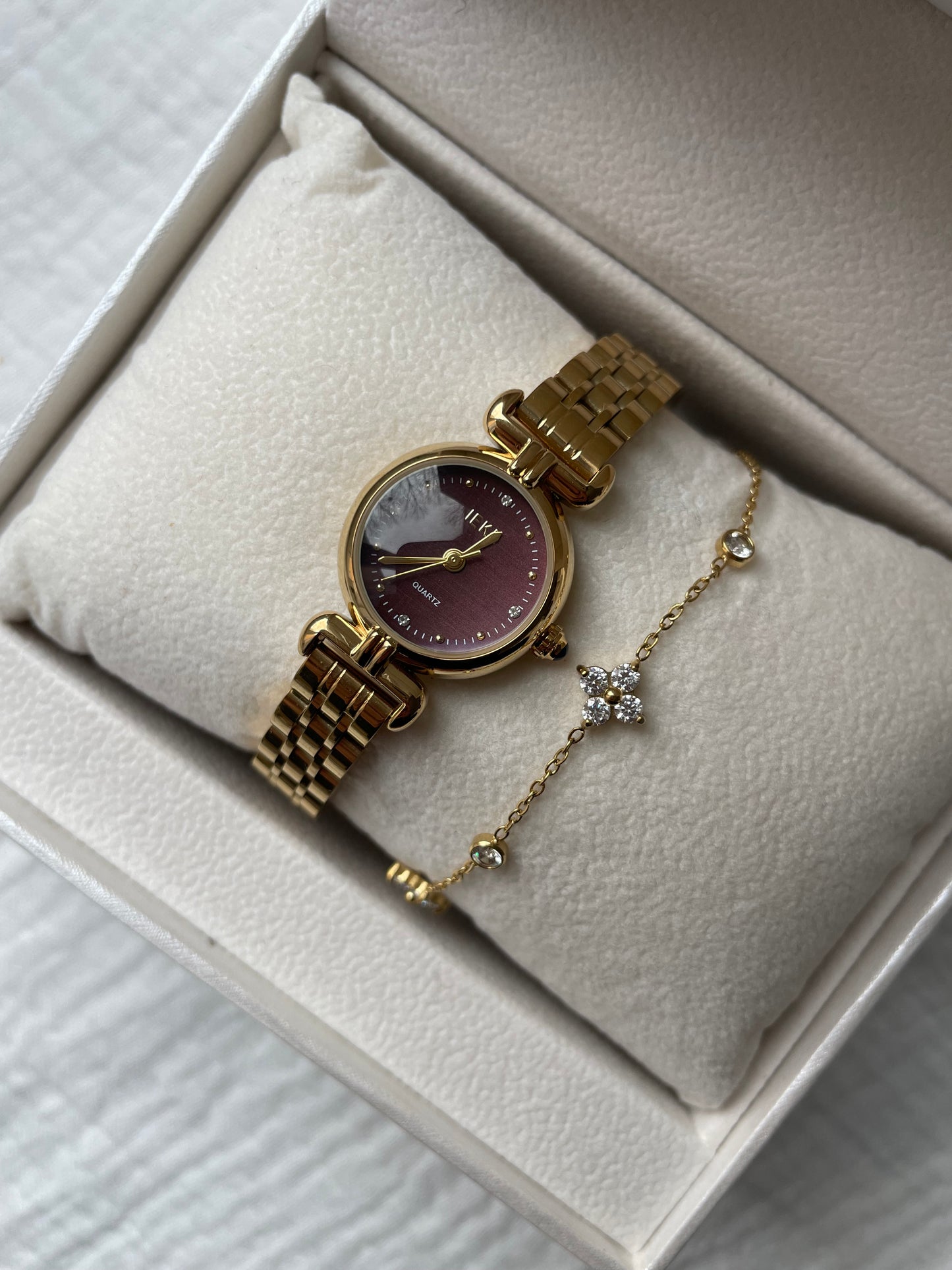 MONTRE MINI RONDE ALMA BURGUNDY